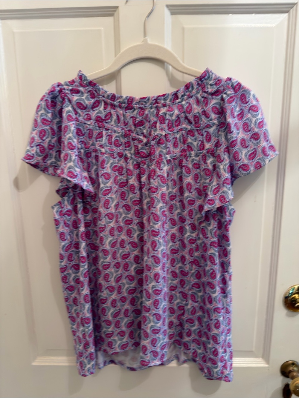 LOFT Paisley Tie-Neck Blouse in Lavender and Pink